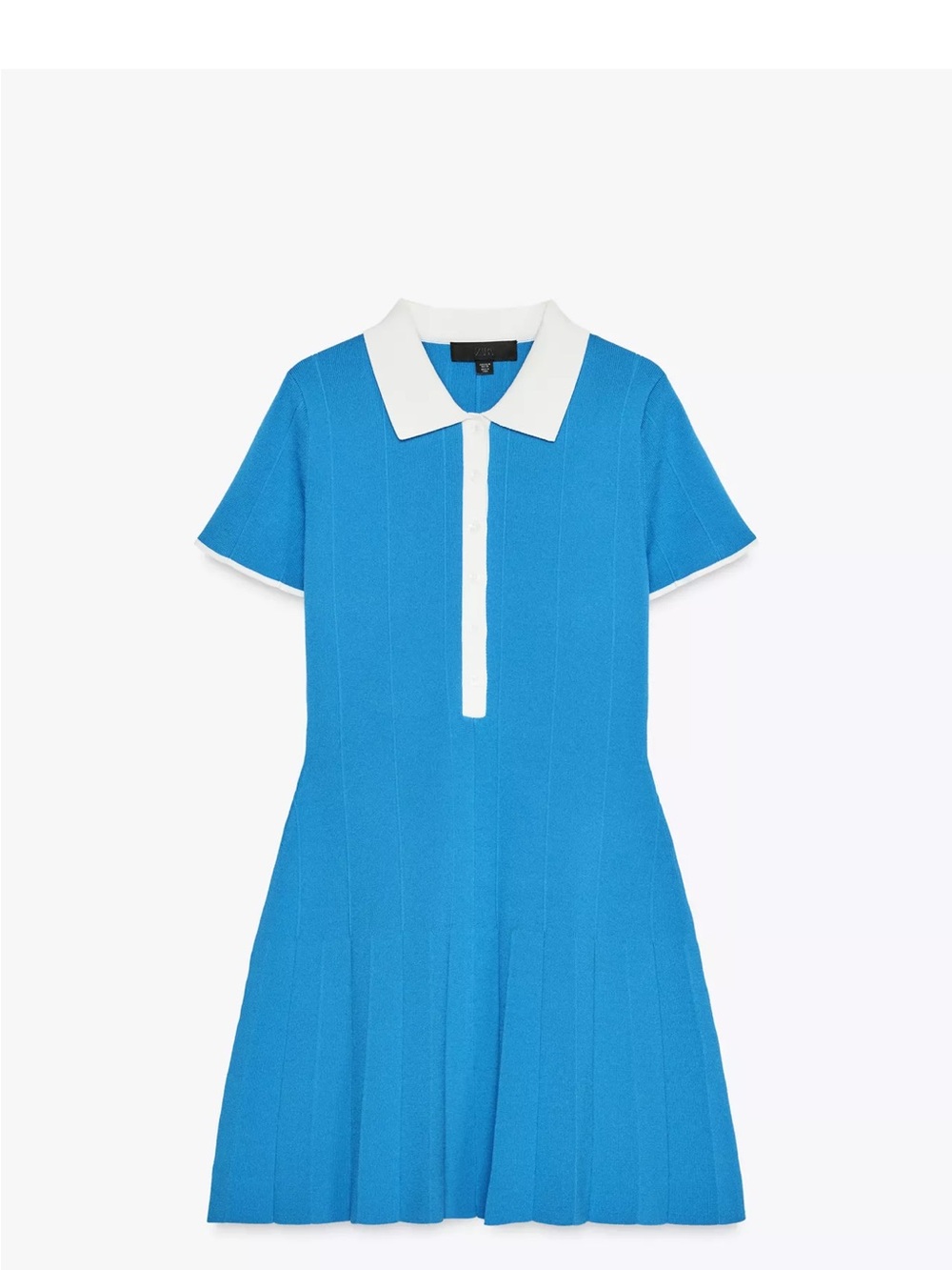 Zara Bright Blue Polo-Collar Mini Dress with White Trim